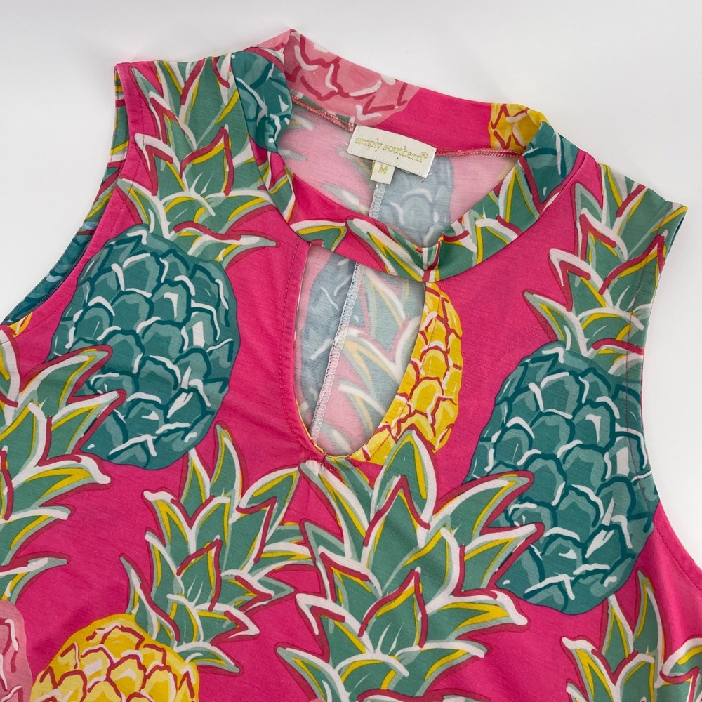 Simply Southern Pineapple Tassel Dress Keyhole Neck‎ Pink Summer Medium